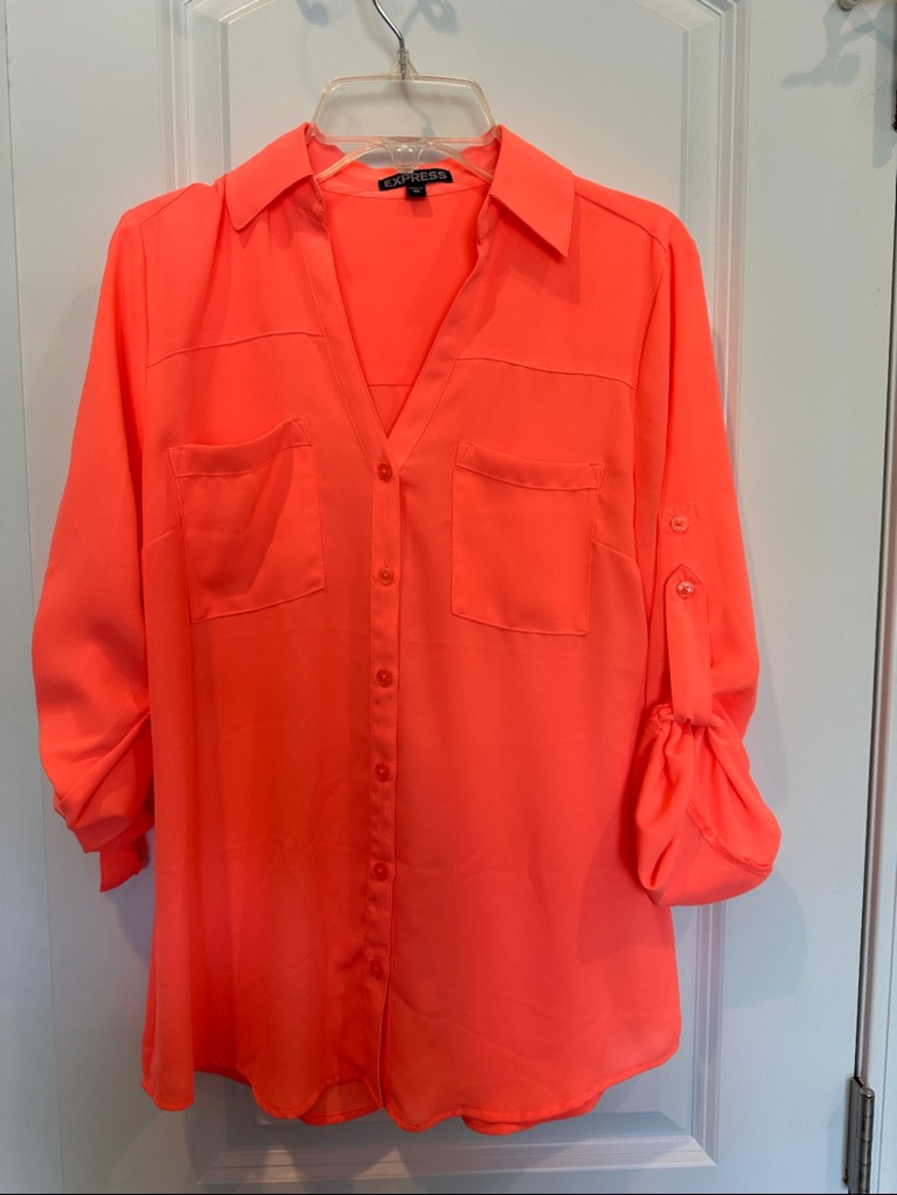 Express Portifino Coral Button-Down Blouse